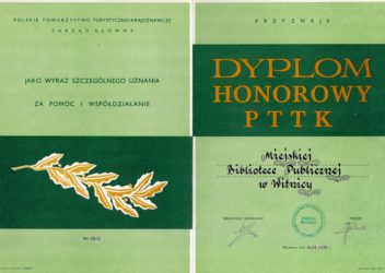 Dyplom Honorowy PTTK dla biblioteki